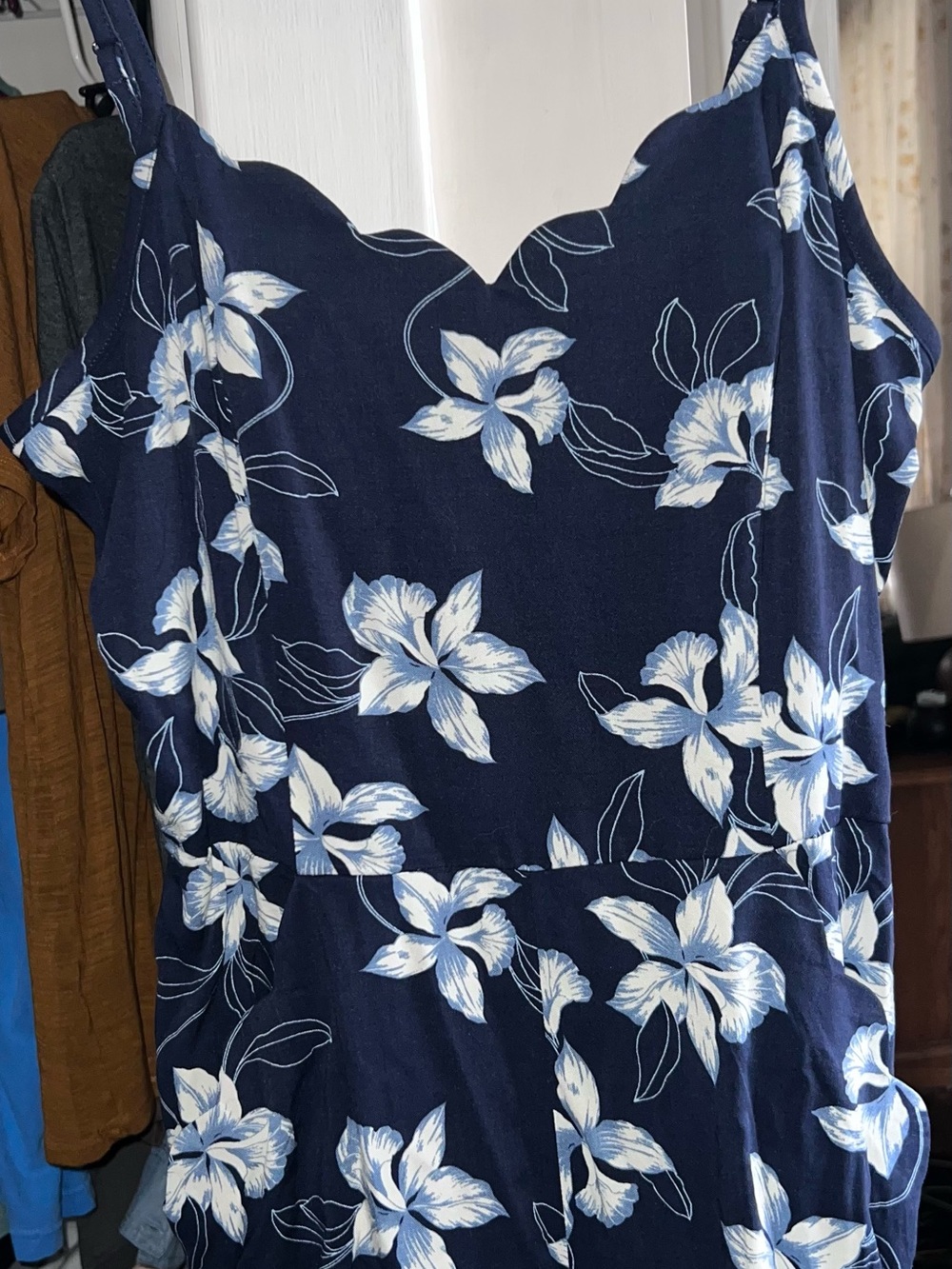 Navy Blue Floral Romper with Flower detail